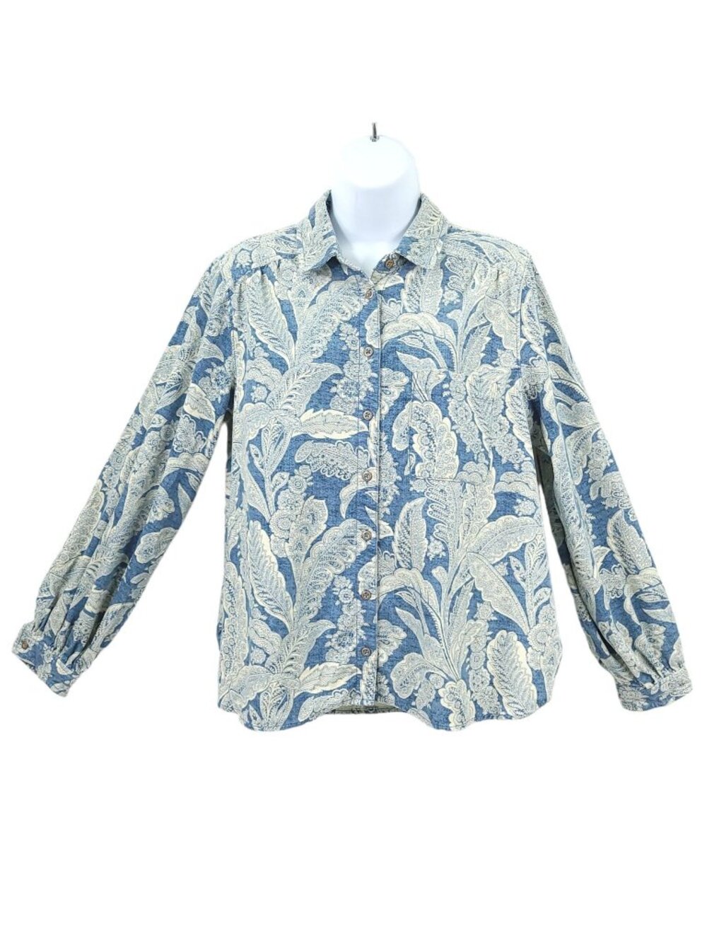 Anthropologie Pilcro Button Front Shirt S Paisley Corduroy  Blouse Top Blue Boho